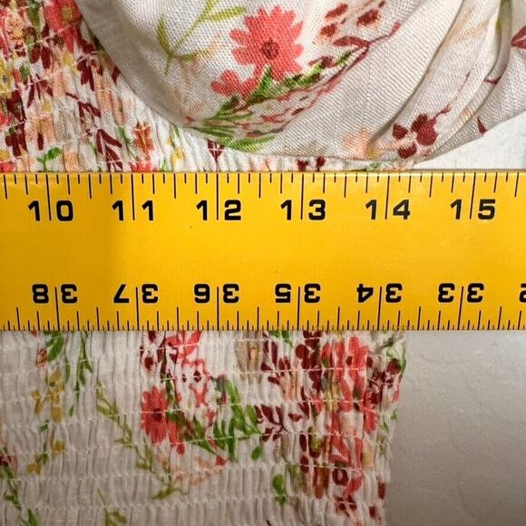 Forever 21 Dress XL Floral Maxi Puff Sleeve Smocked Bodice Square Neck Linen - Picture 8 of 11